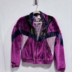 Agua Bendita Velvet Bomber Jacket in Purple and Black